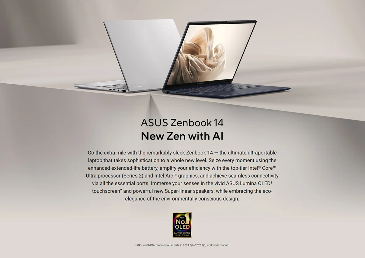 ASUS Zenbook 14 UX3405CA-QL639W Intel Core Ultra 7 255H 16GB RAM 512GB SSD 14" OLED Touch Display Laptop